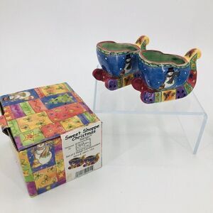 Sango The Sweet Shoppe Christmas Sue Zipkin Snowman Sleigh Taper Candle Holders